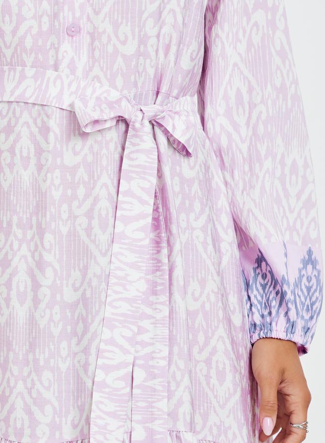 Styli Women Lilac Printed Long Sleeves A-Line Maxi Dress - Image 3